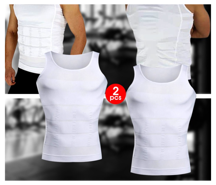 RMN 2 Pieces Combo Small Slim N Lift Slimming Shirt For Men - White - Zoom Image