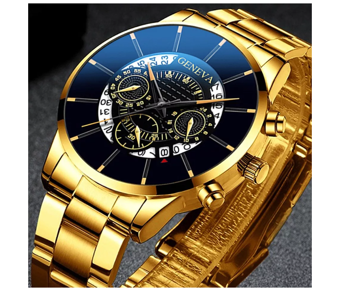 Geneva Top Luxury Brand Waterproof Analog Watches for Men - Gold and Black - Zoom Image 2