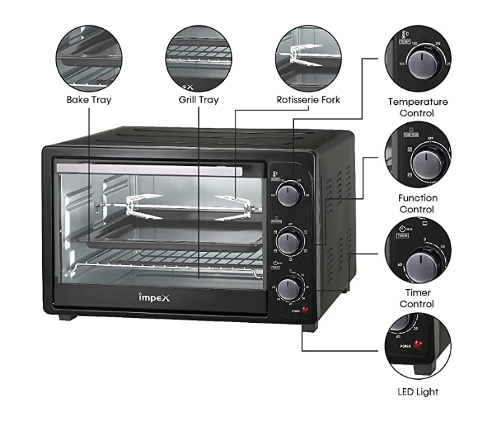 Impex OV 2901 1500Watts 35 Litre Electric Oven Toaster Grill - Black - Zoom Image 4