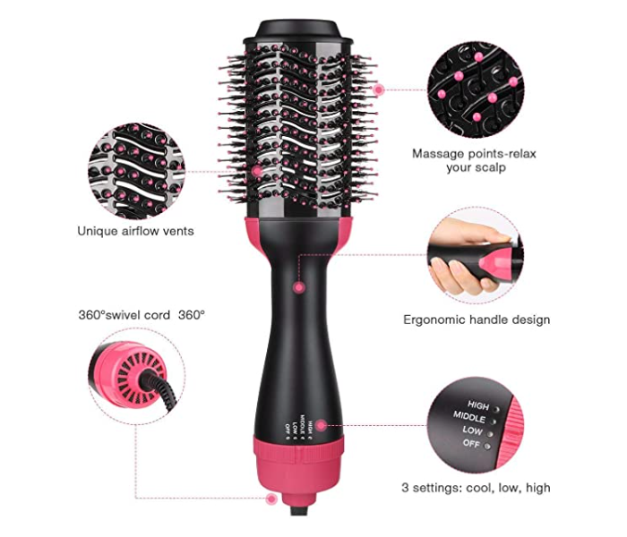 All in 1 Hot Air Brush for Hair Dryer Curler and Straightener for Women - Pink and Black - Zoom Image 3