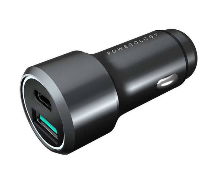 Powerology PQCPDCCBK Aluminum 36W 2 Port Type C PD Fast Charging USB C Car Charger - Black - Zoom Image 1