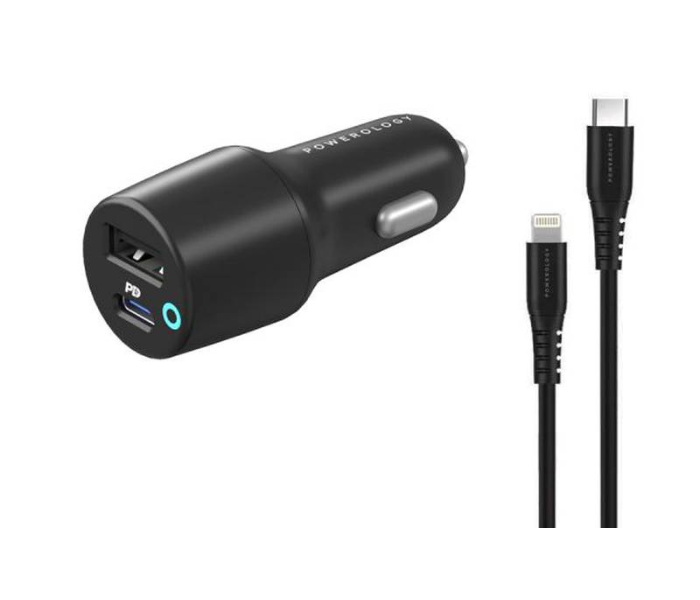 Powerology PCCSR004 PD 20W USB-A 12W Dual Port Car Charger - Black - Zoom Image 1