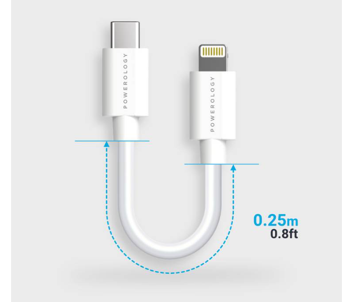 Powerology P025BCLWH 0.25m Fast Charging USB-C to Lightning Cable - White - Zoom Image 3