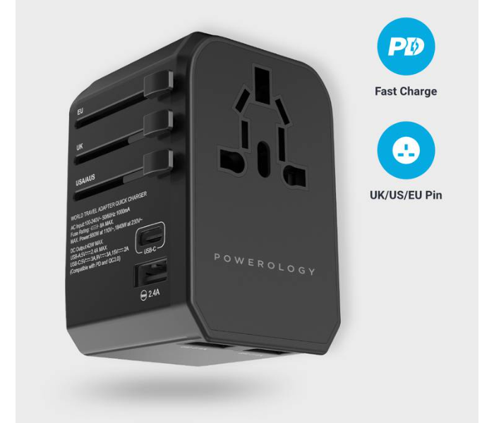 Powerology P45PDUTVBK USB-C PD 45W Universal Charger - Black - Zoom Image 1