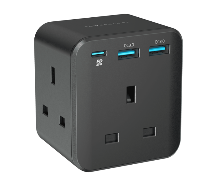 Powerology PWCUQC003 3-Outlet Wall Socket With Fast Charging USB Charger - Black - Zoom Image 1