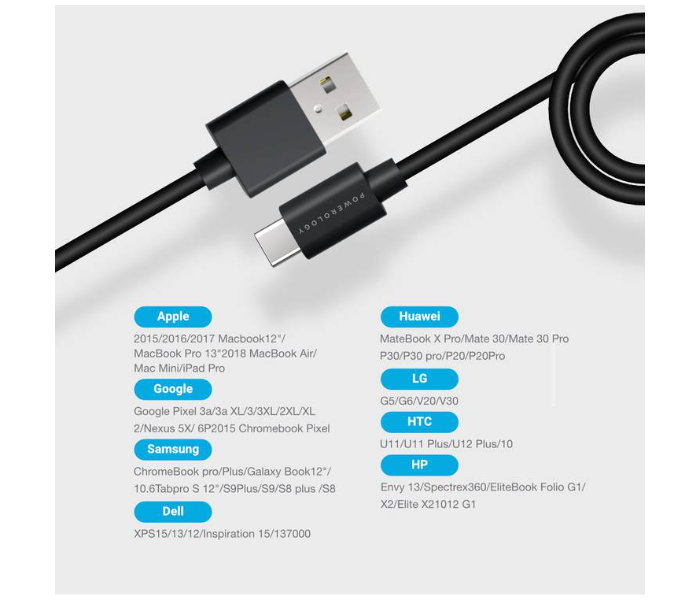 Powerology PUC3ABK 1.2m Fast Charge USB A to USB C PVC Cable - Black - Zoom Image 4