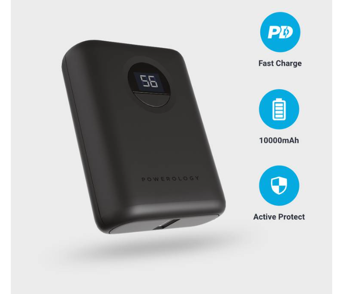 Powerology PPBCHA04-BK 10000mAh Ultra-Compact Design Power Bank - Black - Zoom Image 1