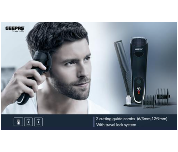 Geepas GTR56050 Digital Rechargeable Vacuum Hair and Beard Trimmer  - Black - Zoom Image 3