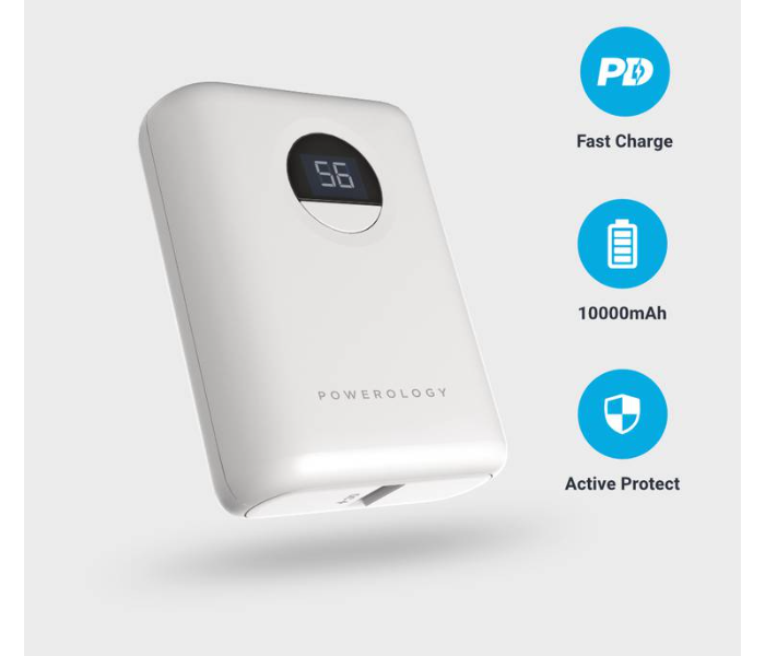 Powerology PPBCHA04-WH 10000mAh Ultra-Compact Design Power Bank - White - Zoom Image 1