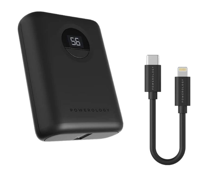 Powerology PPBCHA04-BK-L 10000mAh Ultra-Compact Portable Power Bank with Charging Cable - Black - Zoom Image 3