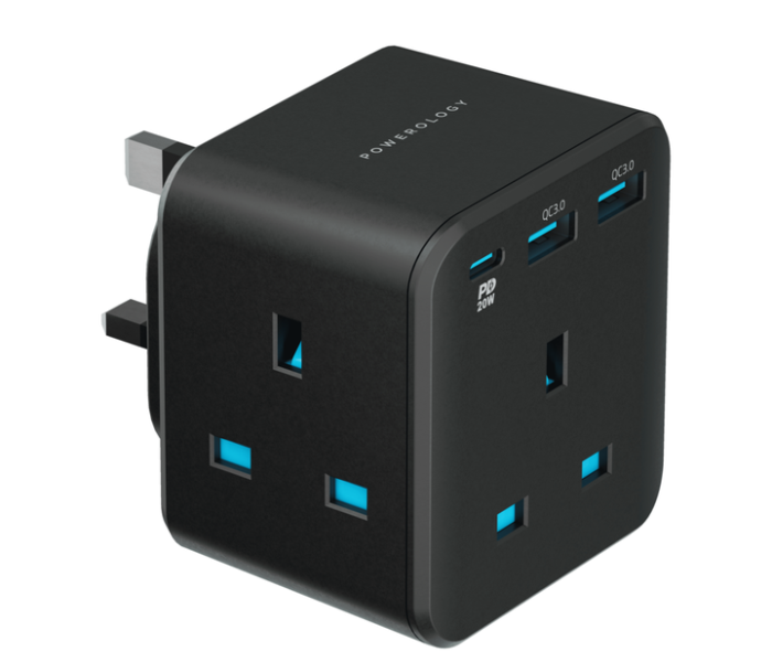 Powerology PWCUQC003 3-Outlet Wall Socket With Fast Charging USB Charger - Black - Zoom Image 2