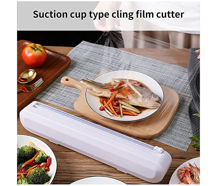 Plastic Food Wrap Dispenser With Slide Cutter Adjustable Cling Film Cutter  Preservation Foil Storage Box