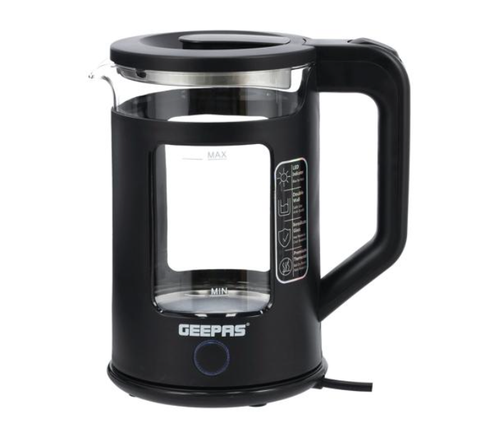 Geepas GK38049 1.7 Litre 1500 Watts Double Layer Glass Kettle - Black - Zoom Image 1