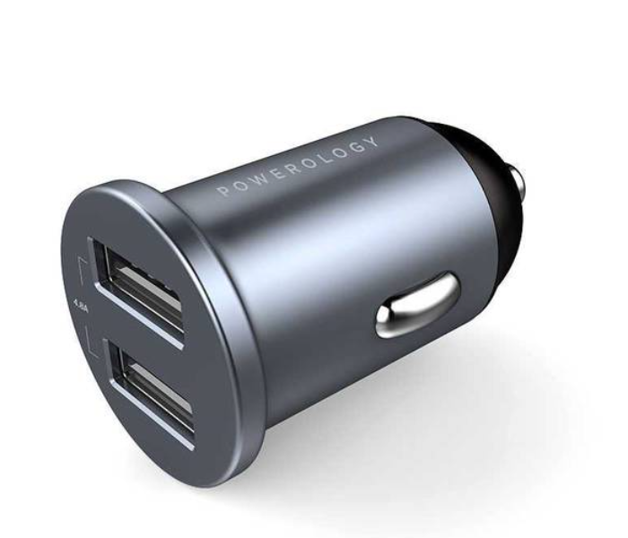 Powerology PCCSR001-GY 4.8A 24W Dual USB-A Port Aluminum Mini Car Charger - Grey - Zoom Image 2