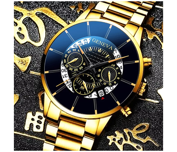 Geneva Top Luxury Brand Waterproof Analog Watches for Men - Gold and Black - Zoom Image 4