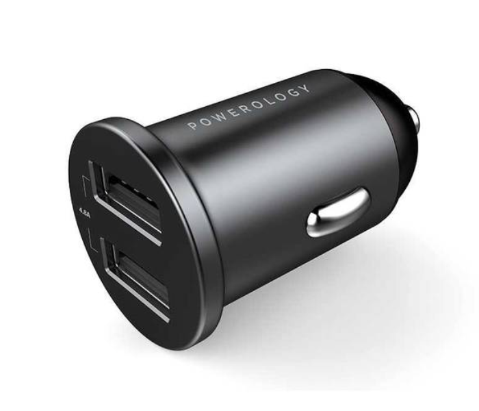 Powerology PCCSR001-BK 4.8A 24W Dual USB-A Port Aluminum Mini Car Charger - Black - Zoom Image