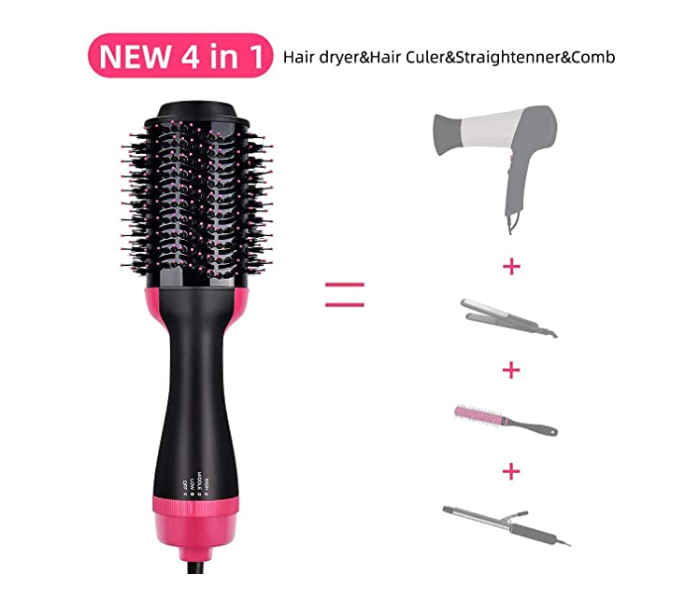 All in 1 Hot Air Brush for Hair Dryer Curler and Straightener for Women - Pink and Black - Zoom Image 2