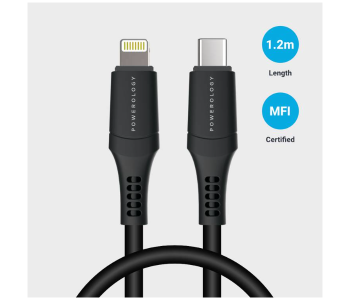 Powerology P12CLV2BK PVC Type-C to Lightning Cable - Black - Zoom Image 1