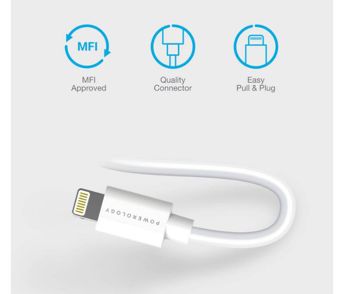 Powerology P3BLWH 3M Fast Charging USB-A to Lightning Cable - White - Zoom Image 3