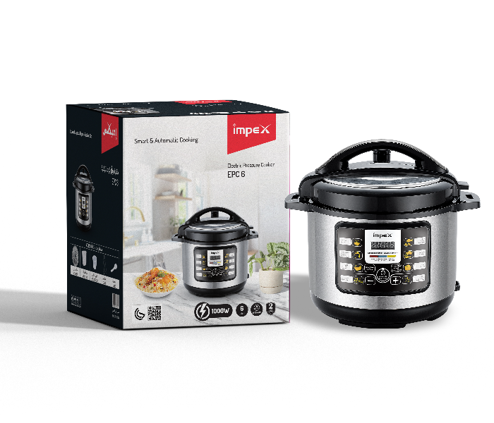 Impex EPC 6 Litre 1000 Watts Electric Cooker - Silver and Black - Zoom Image 2