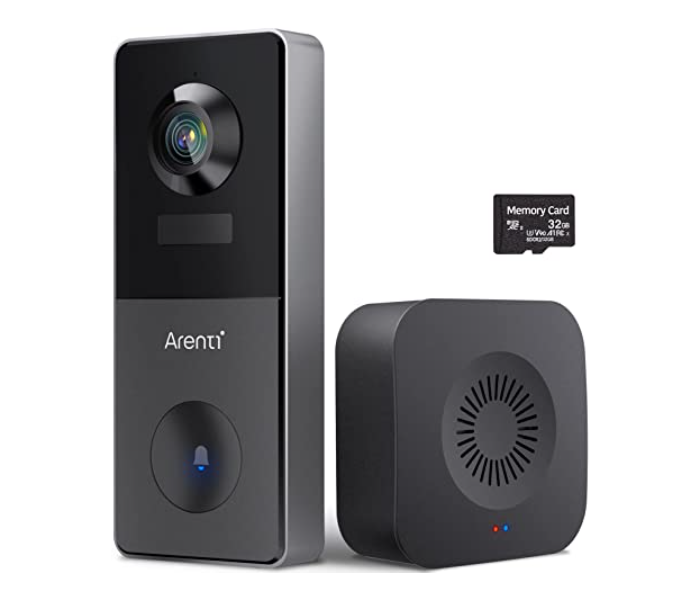 Arenti VBELL1 Battery Wi-Fi Video Doorbell Vbell1 Wireless 2K Video Doorbell With Chime - Black and Grey - Zoom Image 2