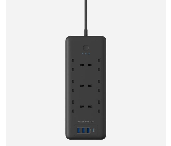 Powerology PSMSUPDBK Universal Socket 6 AC 3 USB and USB-C PD 30W Multiport Smart Power Socket Charging Station - Black - Zoom Image 3