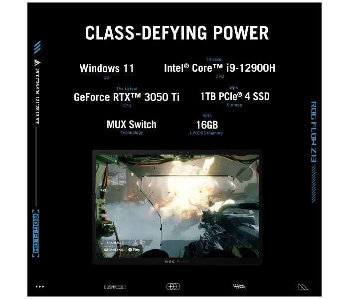 Asus GZ301ZE-LC206W Flow Z13 GZ301ZE-LC206W 13.4 Inch WQUXGA Intel Core i9 12900H Processor 16GB RAM 1TB SSD 4GB NVIDIA GeForce RTX 3050Ti Graphics Windows 11 Home - Black - Zoom Image 2