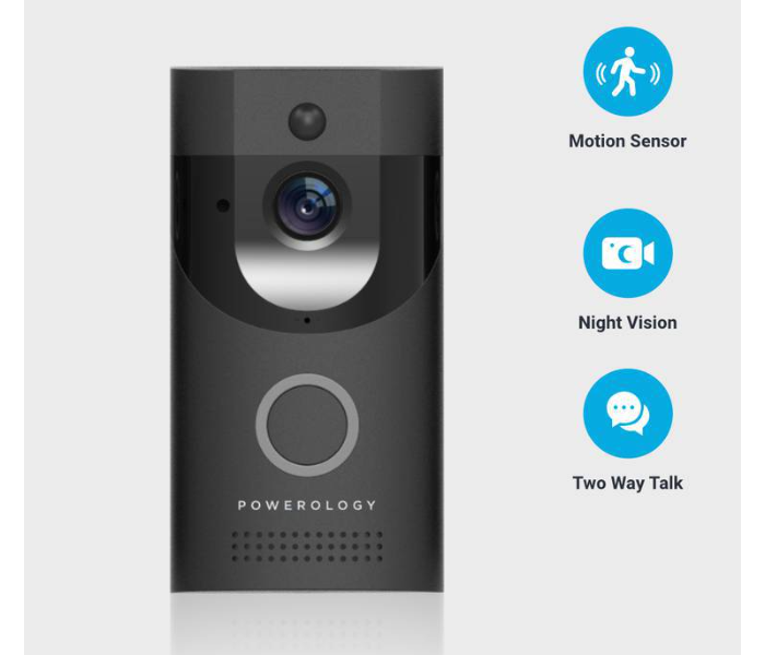 Powerology PSVDBBK Smart Doorbell 166 Degree Wide Angle Video Night Vision - Black - Zoom Image 1