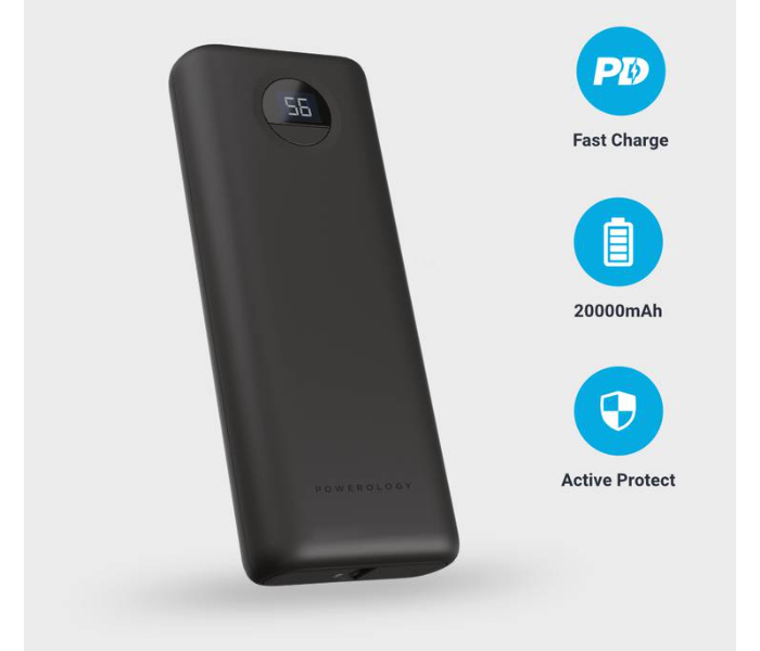 Powerology PPBCHA05-BK 20000mAh Portable Compact Power Bank - Black - Zoom Image 1