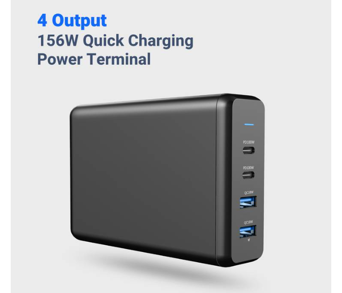 Powerology P156PDQCUKBK Charging Station with 2 USB C Ports + 2 USB A Ports UK - Black - Zoom Image 3