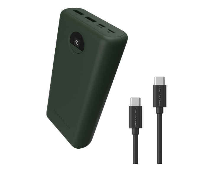 Powerology PPBCHA07-GN 30000mAh Power Bank with Charging Cable - Green - Zoom Image 1