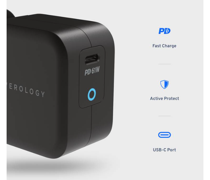 Powerology P61PDWUKBK Ultra-Compact 61W PD GaN Charger UK USB C Charger - Black - Zoom Image 2