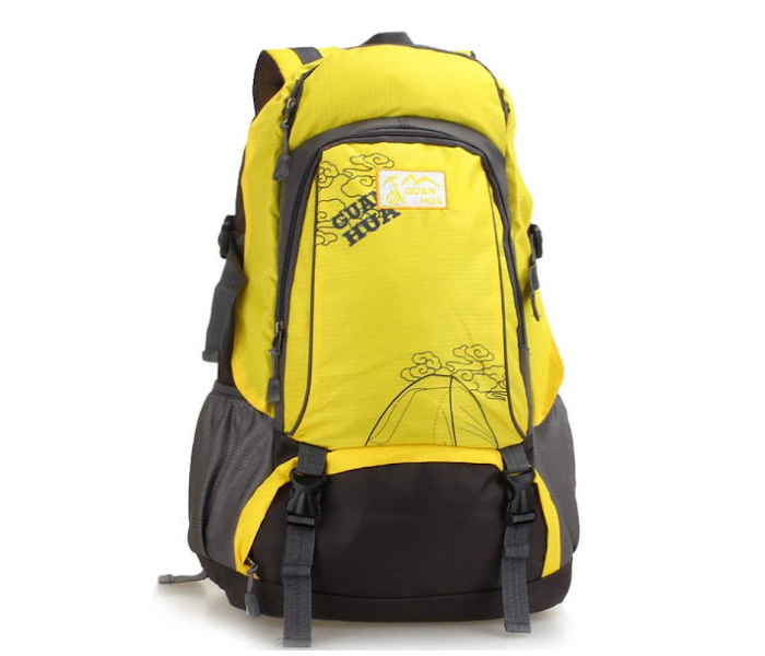 Galaxy Mountain and Letter Graphic Mesh Panel Hiking Backpack - Yellow - Zoom Image 1