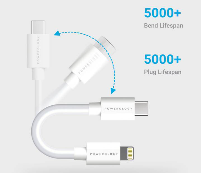 Powerology P025BCLWH 0.25m Fast Charging USB-C to Lightning Cable - White - Zoom Image 4