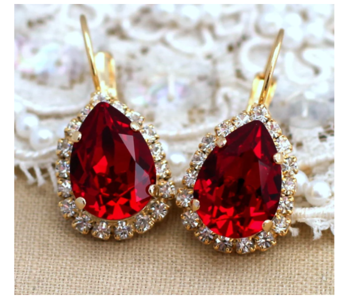 Fashion Waterdrop Shiny Rhinestones Necklace Ring Earrings Women Jewelry Set - Red - Zoom Image 4