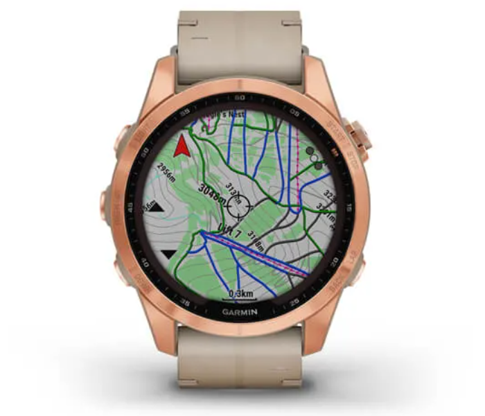 Garmin 010-02539-35 Fenix 7S Sapphire Solar Edition Rose Gold Titanium with Limestone Leather Band - Zoom Image 3