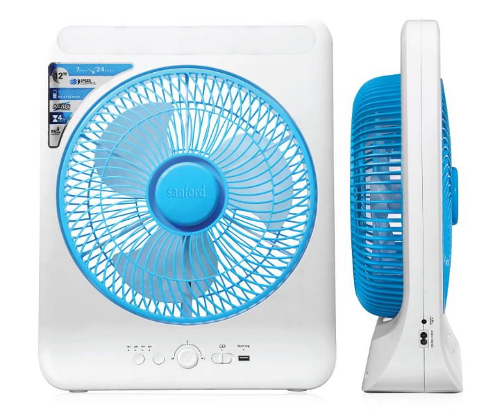 Sanford SF919BFN 12 Inch Rechargeable Box Fan - White and Blue - Zoom Image 1