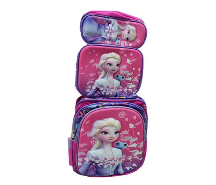 3 Piece Cute Girl Printed Nylon Wheeled School Bag Set - Blue and Pink - Zoom Image