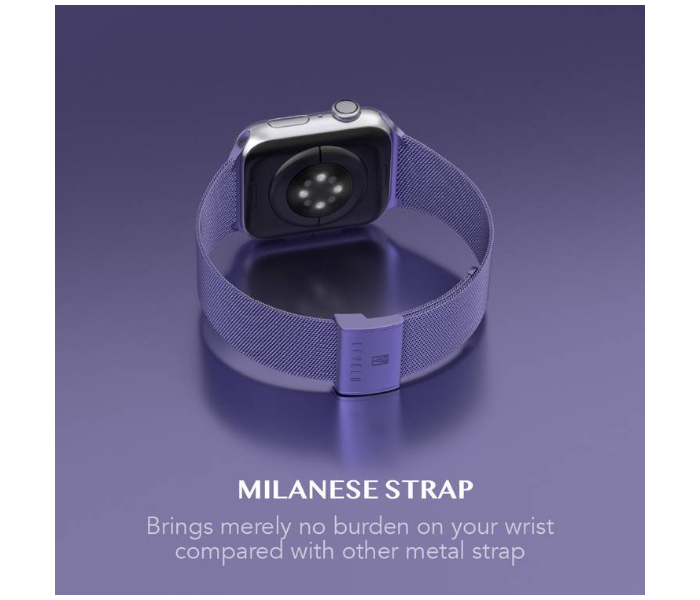 Levelo LVLMILSTP45-LVPL Double Milanese Stainless Steel Replacement Watch Strap for Apple Watch 42mm 44mm 45mm - Lavender Purple - Zoom Image 4