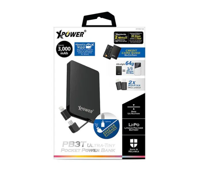 XPower PB3T 3000mAh Power Bank - Black - Zoom Image 2