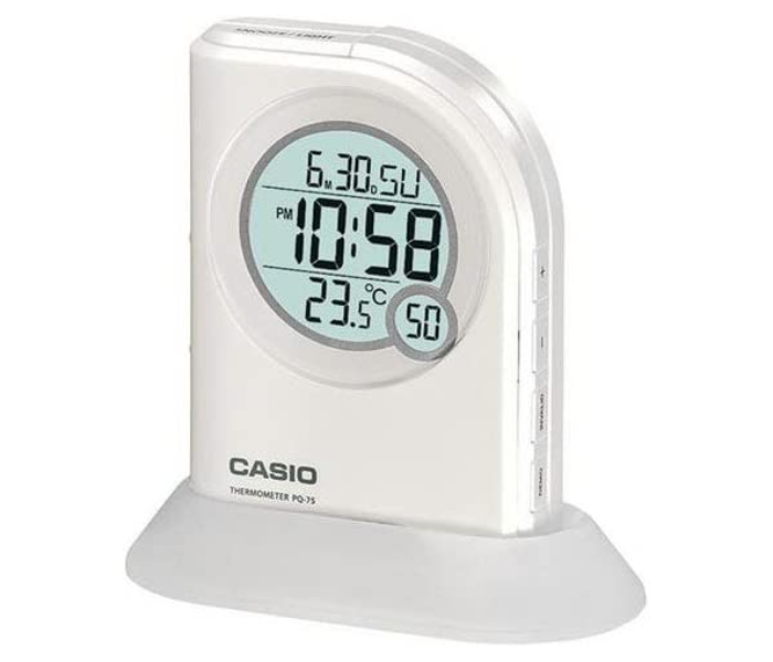 Casio PQ751DF Multi Function Digital Thermometer Table Top Alarm Clock - White - Zoom Image