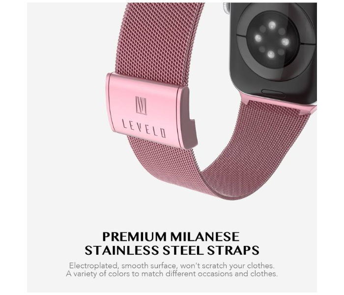 Levelo LVLMILSTP41-RSPK Double Milanese Stainless Steel Replacement Watch Strap Compatible for Apple Watch 38mm 40mm 41mm - Rose Pink - Zoom Image 2