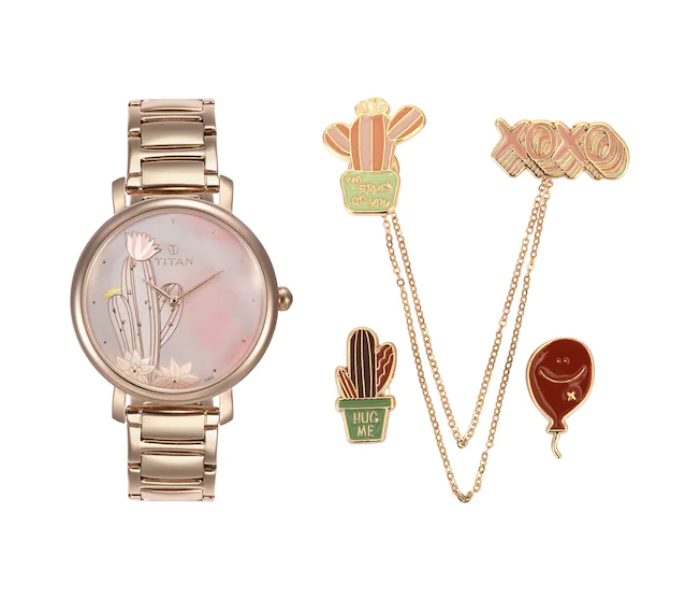 Titan 95102WM01F Cactus and Balloons from Valentines Collection Analog Watch for Women - Rose Gold - Zoom Image 1