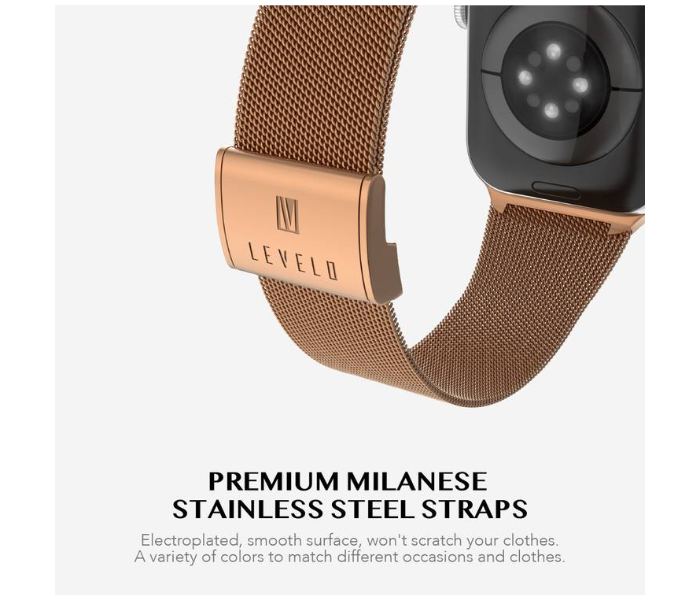 Levelo LVLMILSTP45-RSGD Double Milanese Stainless Steel Replacement Watch Strap Compatible for Apple Watch 42mm 44mm 45mm - Rose Gold - Zoom Image 2