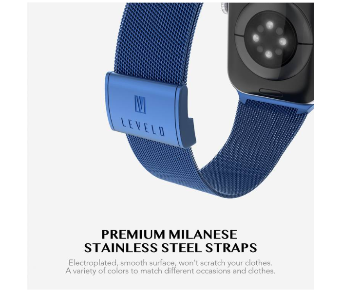 Levelo LVLMILSTP45-BL Double Milanese Stainless Steel Replacement Watch Strap Compatible for Apple Watch 42mm 44mm 45mm - Blue - Zoom Image 2