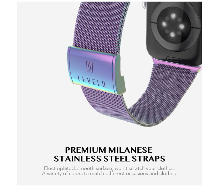 Levelo LVLMILSTP41-IRI Double Milanese Stainless Steel Replacement Watch Strap Compatible for Apple Watch 38mm 40mm 41mm - Iridescent - Zoom Image 2