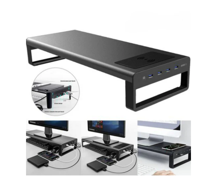 Vaydeer NB422 Smart Monitor Stand Base Wireless Charge with USB 3.0 Desk Hub - Black - Zoom Image 1