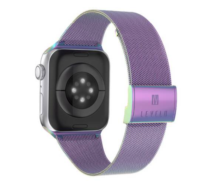 Levelo LVLMILSTP45-IRI Double Milanese Stainless Steel Replacement Watch Strap Compatible for Apple Watch 42mm 44mm 45mm - Iridescent - Zoom Image 1