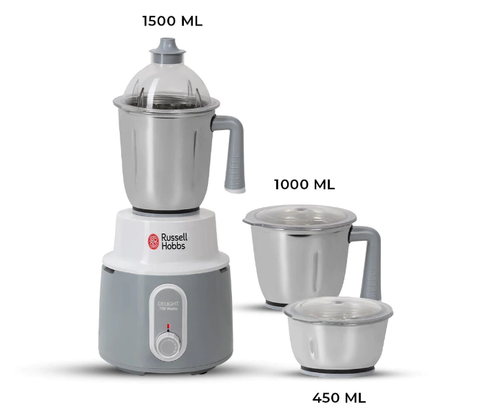 Russell Hobbs RH42506 Mixer Grinder Delight With 3 Stainless Steel Jars 750W - White - Zoom Image 1