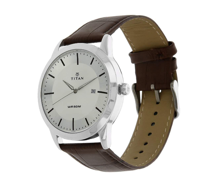 Titan NN1584SL03 Silver Dial Leather Strap Analog Quartz Watch for Mens - Brown - Zoom Image 2